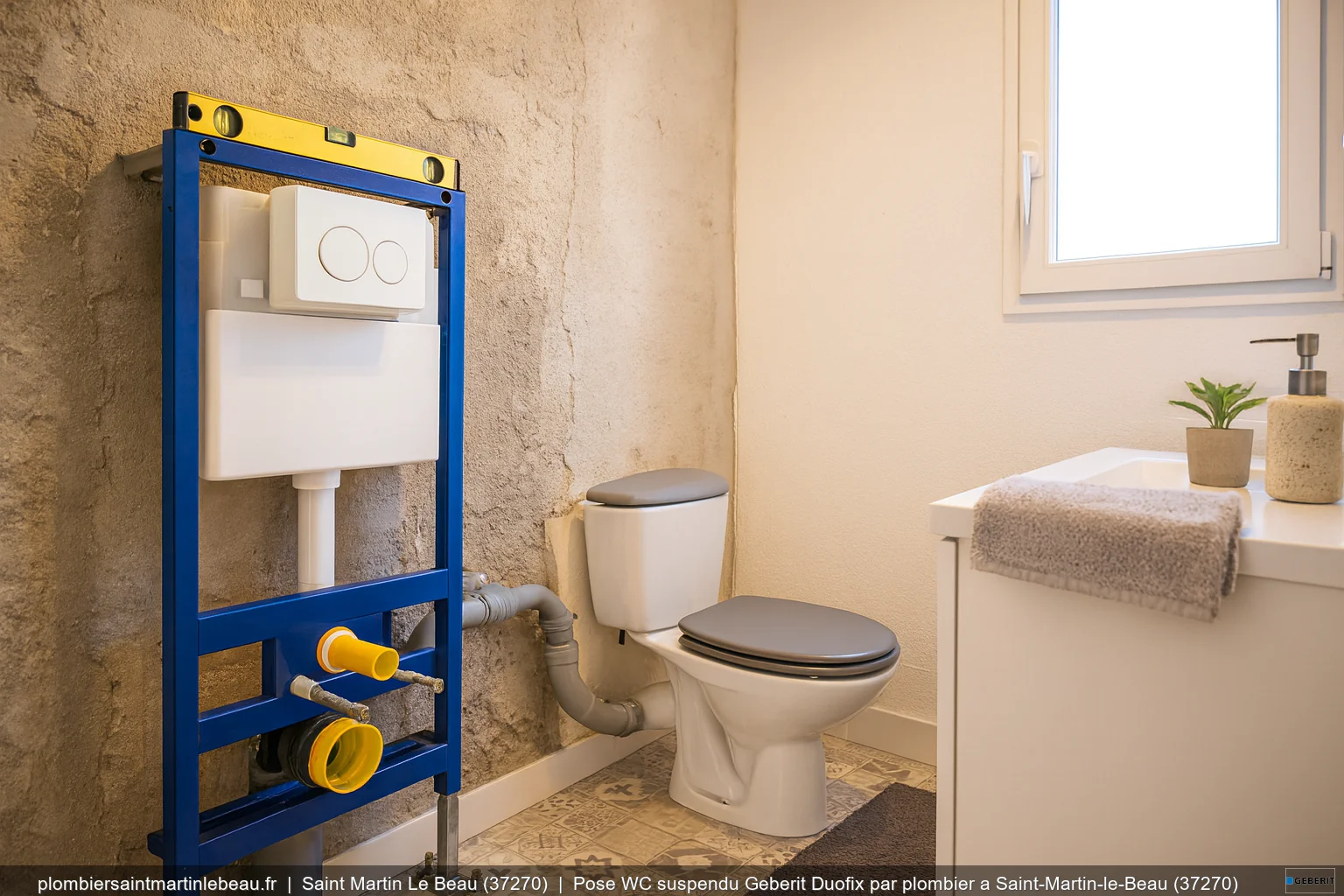 Pose WC suspendu Geberit Duofix par plombier a Saint-Martin-le-Beau (37270)